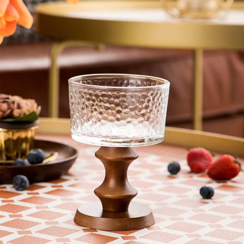 Pahar de sticlă pentru desert, stil franțuzesc retro, formă rotundă, model solid, suprafață electroplacată