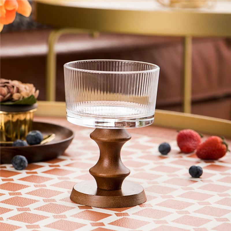 Pahar de sticlă pentru desert, stil franțuzesc retro, formă rotundă, model solid, suprafață electroplacată