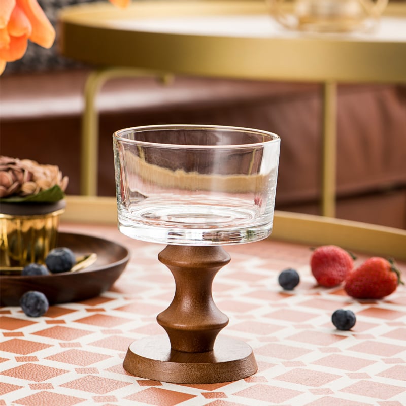 Pahar de sticlă pentru desert, stil franțuzesc retro, formă rotundă, model solid, suprafață electroplacată