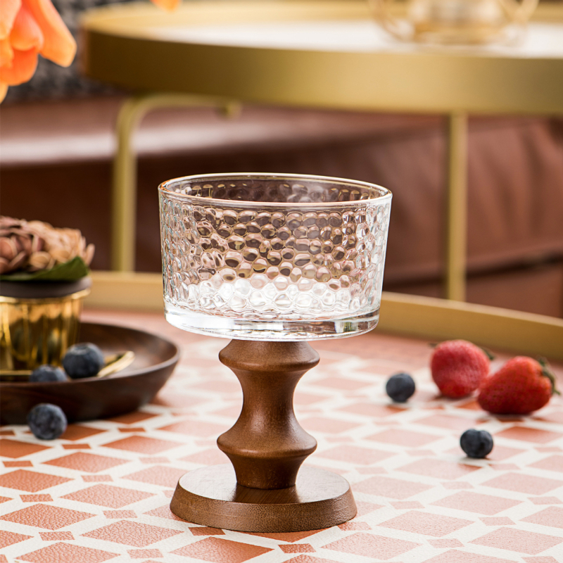 Pahar de sticlă pentru desert, stil franțuzesc retro, formă rotundă, model solid, suprafață electroplacată