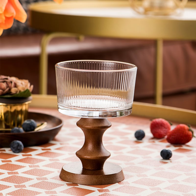 Pahar de sticlă pentru desert, stil franțuzesc retro, formă rotundă, model solid, suprafață electroplacată