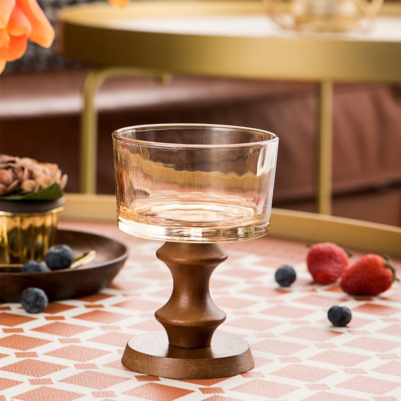 Pahar de sticlă pentru desert, stil franțuzesc retro, formă rotundă, model solid, suprafață electroplacată