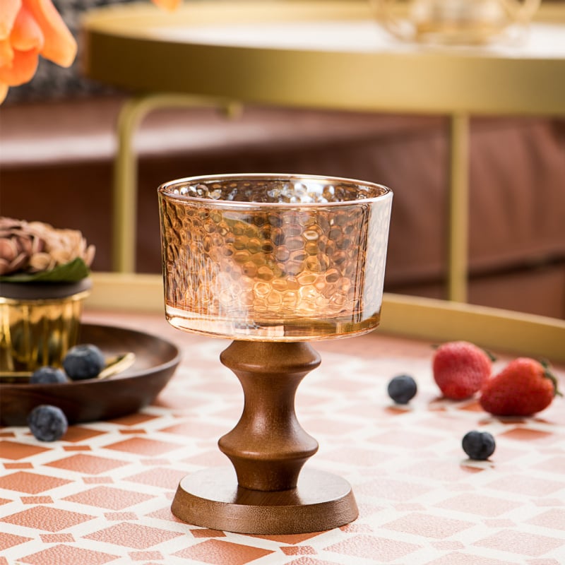 Pahar de sticlă pentru desert, stil franțuzesc retro, formă rotundă, model solid, suprafață electroplacată