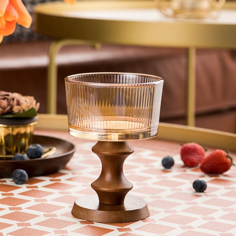 Pahar de sticlă pentru desert, stil franțuzesc retro, formă rotundă, model solid, suprafață electroplacată