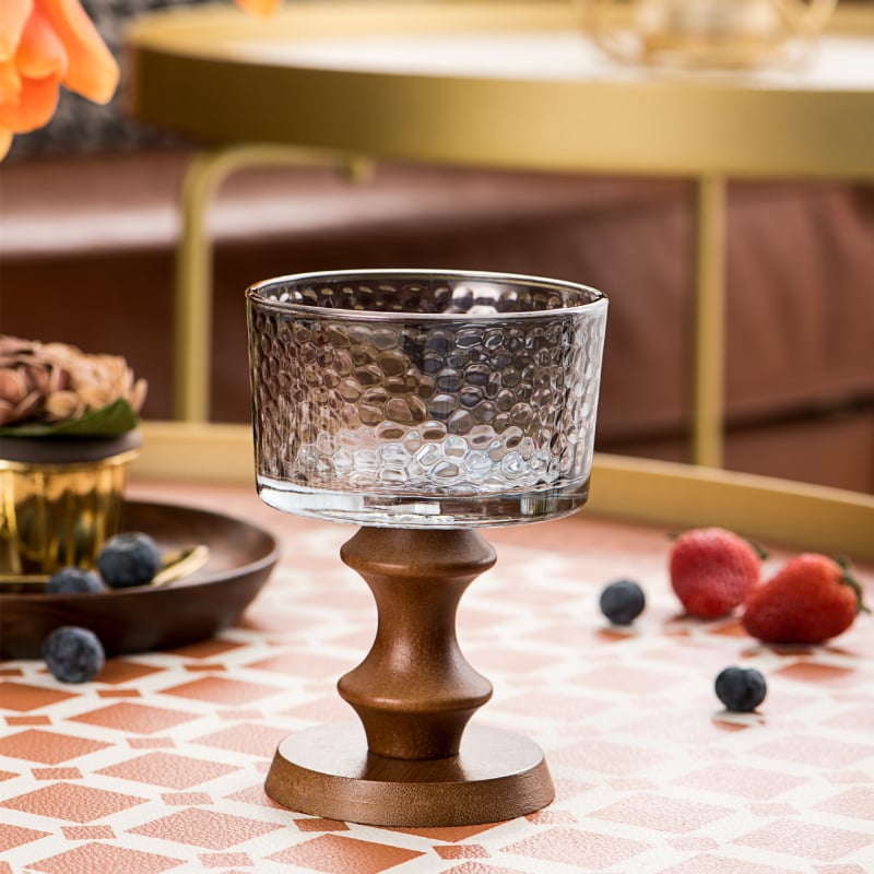 Pahar de sticlă pentru desert, stil franțuzesc retro, formă rotundă, model solid, suprafață electroplacată