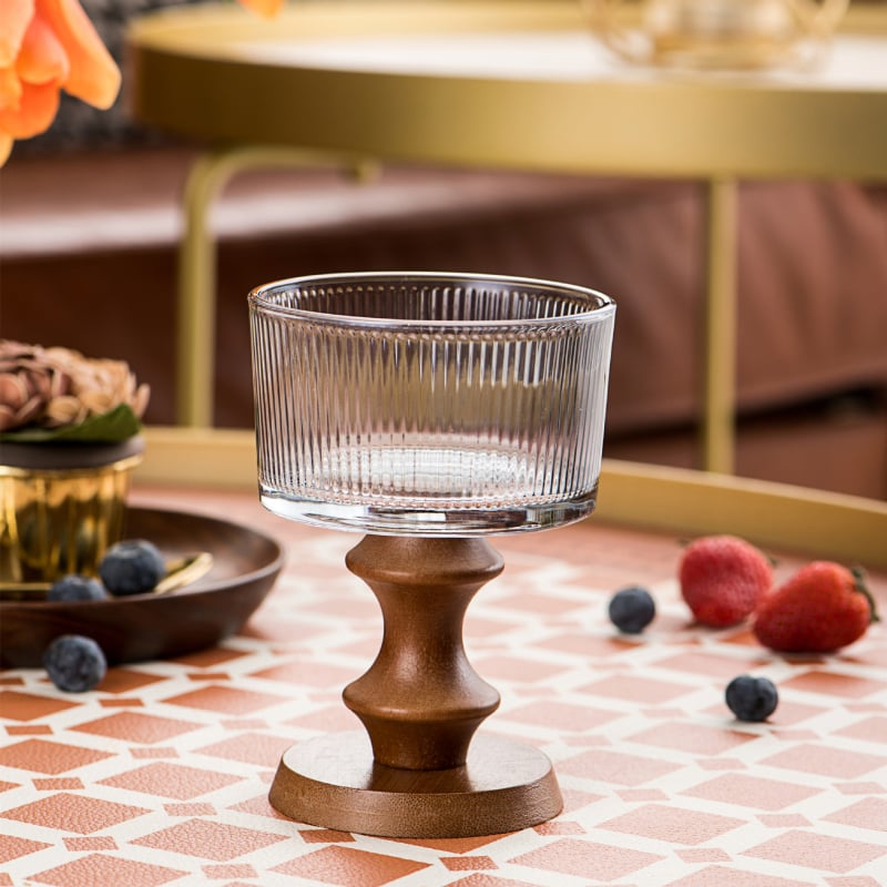 Pahar de sticlă pentru desert, stil franțuzesc retro, formă rotundă, model solid, suprafață electroplacată