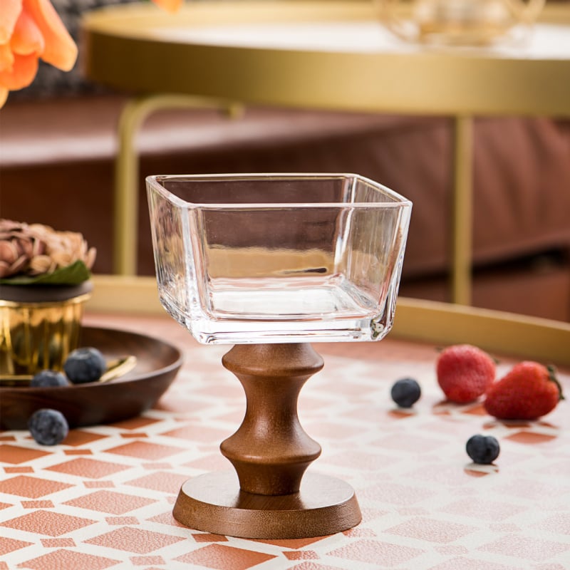 Pahar de sticlă pentru desert, stil franțuzesc retro, formă rotundă, model solid, suprafață electroplacată