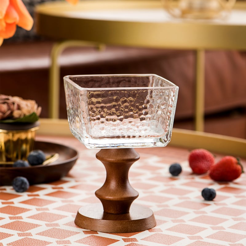 Pahar de sticlă pentru desert, stil franțuzesc retro, formă rotundă, model solid, suprafață electroplacată