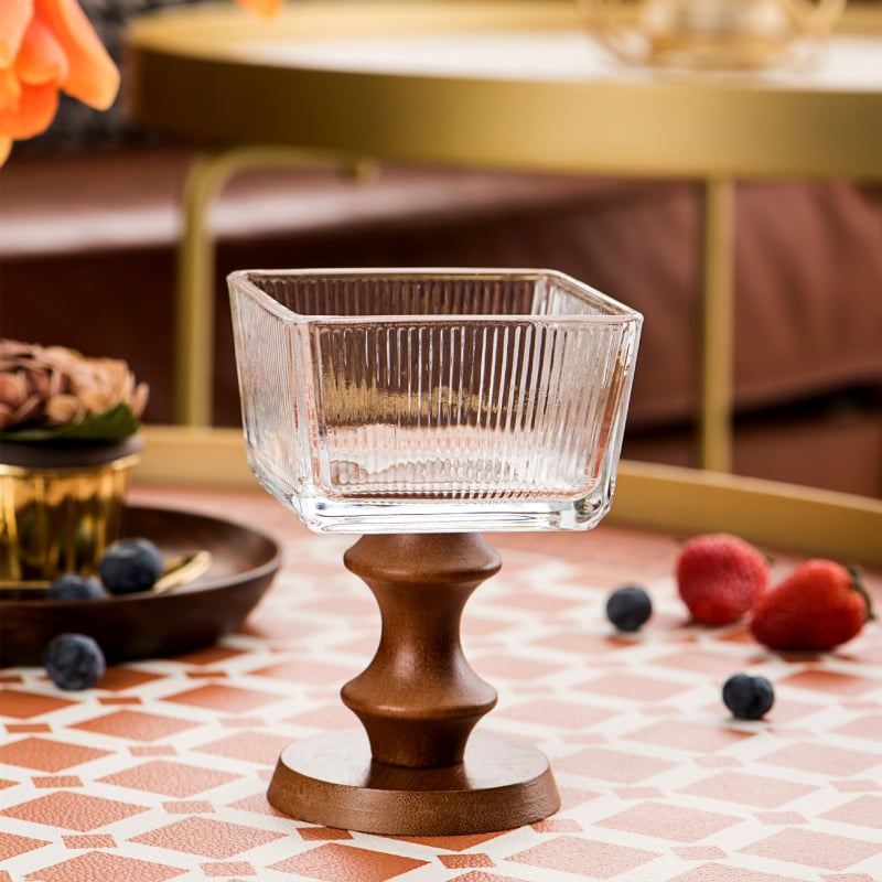 Pahar de sticlă pentru desert, stil franțuzesc retro, formă rotundă, model solid, suprafață electroplacată