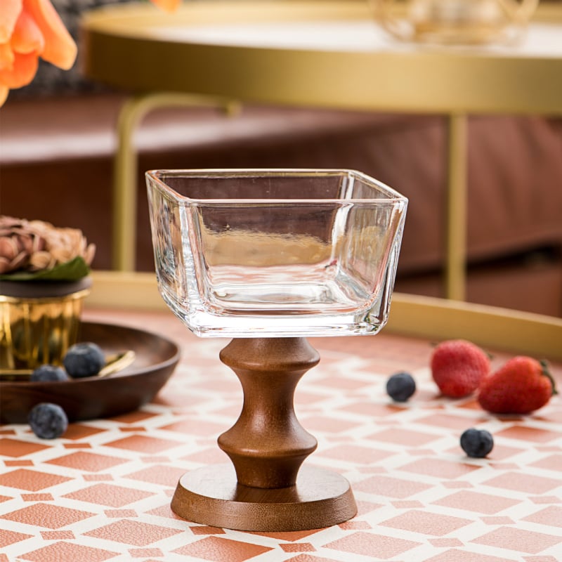 Pahar de sticlă pentru desert, stil franțuzesc retro, formă rotundă, model solid, suprafață electroplacată