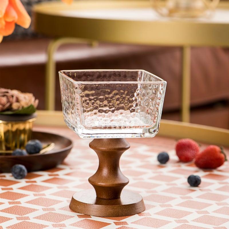 Pahar de sticlă pentru desert, stil franțuzesc retro, formă rotundă, model solid, suprafață electroplacată