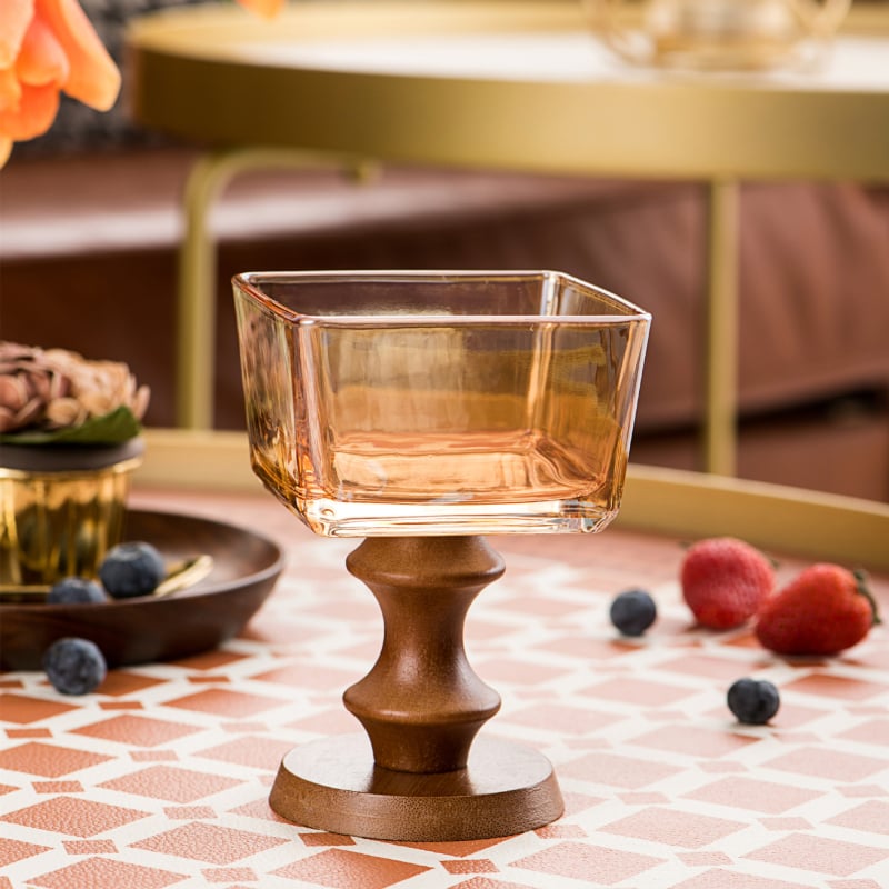Pahar de sticlă pentru desert, stil franțuzesc retro, formă rotundă, model solid, suprafață electroplacată
