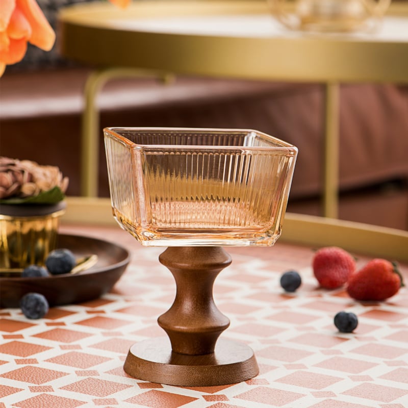 Pahar de sticlă pentru desert, stil franțuzesc retro, formă rotundă, model solid, suprafață electroplacată