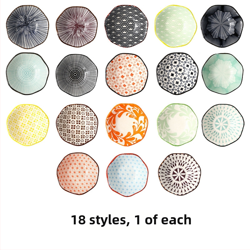 Kilenc rekeszes porcelán fűszertál, japán stílusú, szabálytalan forma, nyomtatott mintával, mártásos tálka