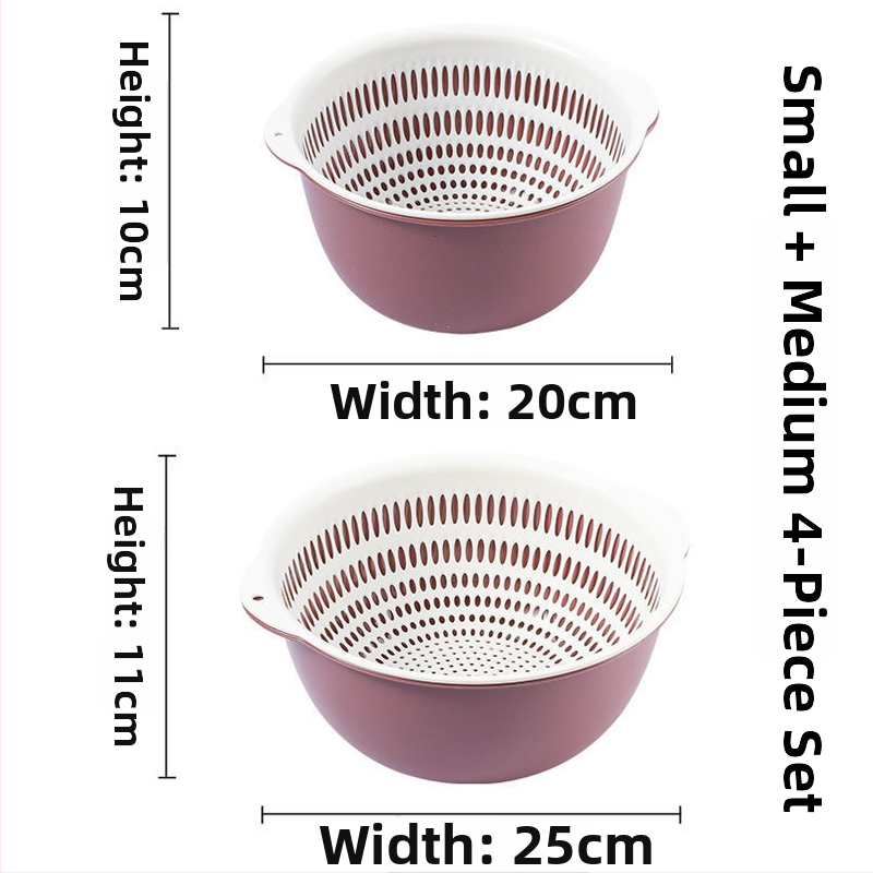 Двоен слой кош за измиване на зеленчуци и отцеждане – шестчастов комплект, пластмасов кош за зеленчуци, скандинавски стил, номер на продукта F777W8NGNWU5GW