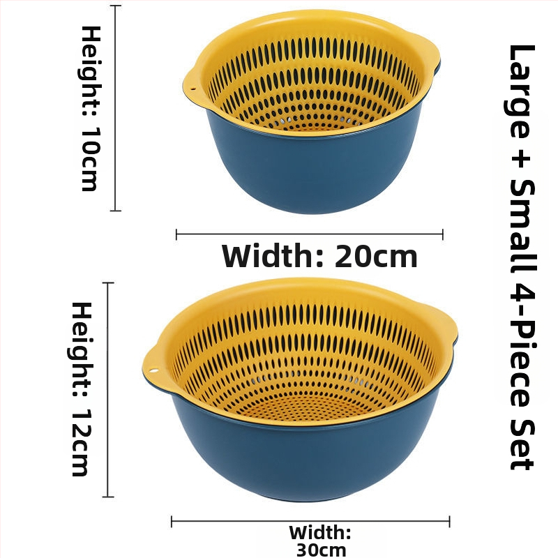 Двоен слой кош за измиване на зеленчуци и отцеждане – шестчастов комплект, пластмасов кош за зеленчуци, скандинавски стил, номер на продукта F777W8NGNWU5GW