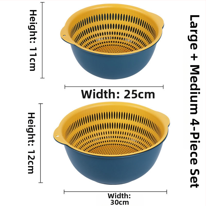 Двоен слой кош за измиване на зеленчуци и отцеждане – шестчастов комплект, пластмасов кош за зеленчуци, скандинавски стил, номер на продукта F777W8NGNWU5GW