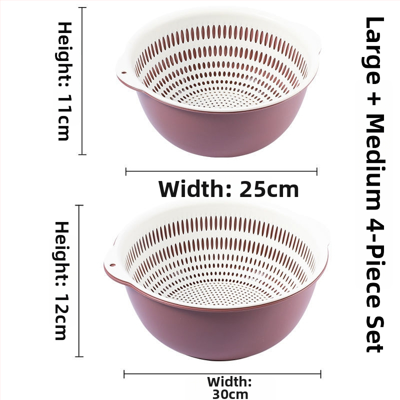 Двоен слой кош за измиване на зеленчуци и отцеждане – шестчастов комплект, пластмасов кош за зеленчуци, скандинавски стил, номер на продукта F777W8NGNWU5GW