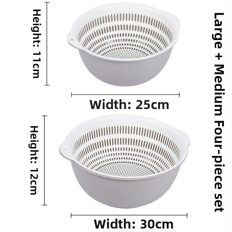 Двоен слой кош за измиване на зеленчуци и отцеждане – шестчастов комплект, пластмасов кош за зеленчуци, скандинавски стил, номер на продукта F777W8NGNWU5GW