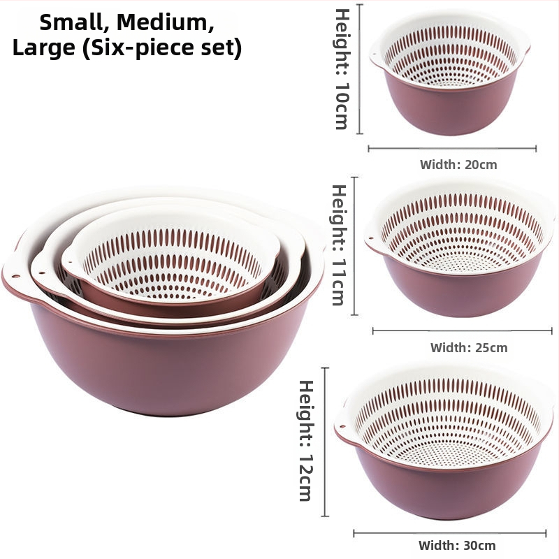 Двоен слой кош за измиване на зеленчуци и отцеждане – шестчастов комплект, пластмасов кош за зеленчуци, скандинавски стил, номер на продукта F777W8NGNWU5GW