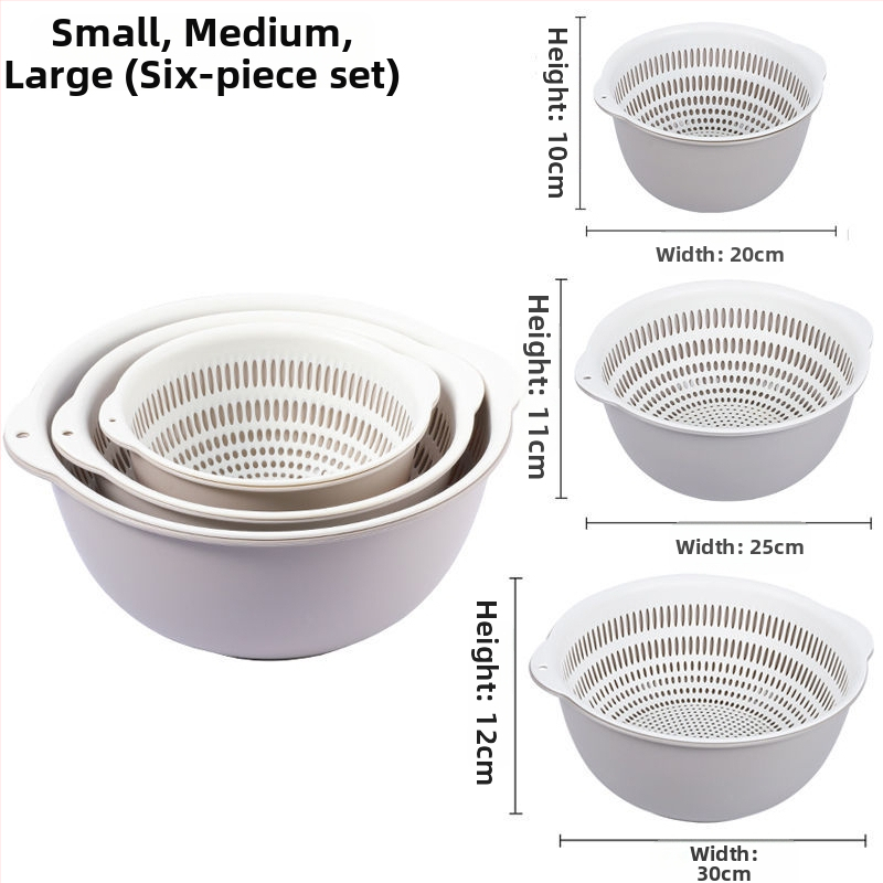 Двоен слой кош за измиване на зеленчуци и отцеждане – шестчастов комплект, пластмасов кош за зеленчуци, скандинавски стил, номер на продукта F777W8NGNWU5GW