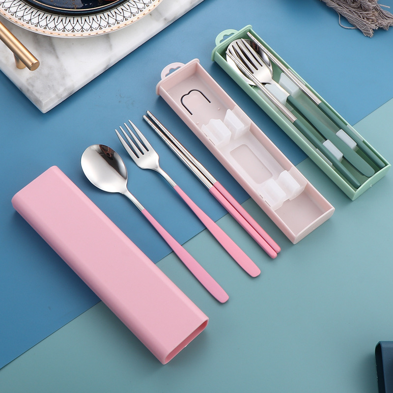 Φορητό σετ από ανοξείδωτο ατσάλι 304 σε κορεατικό στυλ: κουτάλι, πιρούνι και ξυλάκια φαγητού, τριών μερών για εξωτερική χρήση