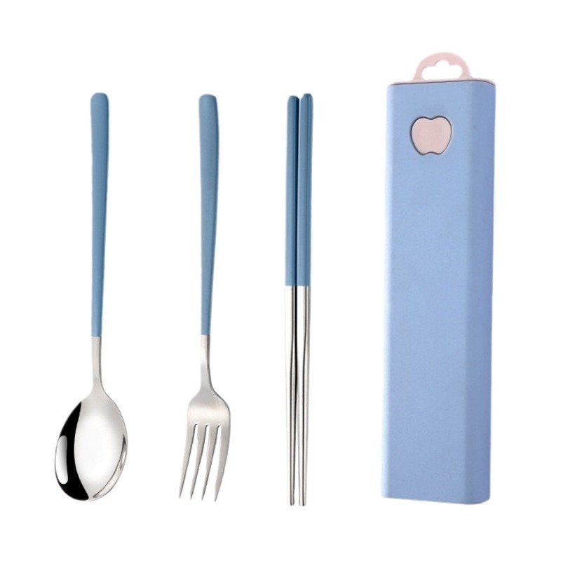 Φορητό σετ από ανοξείδωτο ατσάλι 304 σε κορεατικό στυλ: κουτάλι, πιρούνι και ξυλάκια φαγητού, τριών μερών για εξωτερική χρήση
