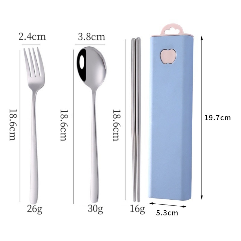 Φορητό σετ από ανοξείδωτο ατσάλι 304 σε κορεατικό στυλ: κουτάλι, πιρούνι και ξυλάκια φαγητού, τριών μερών για εξωτερική χρήση