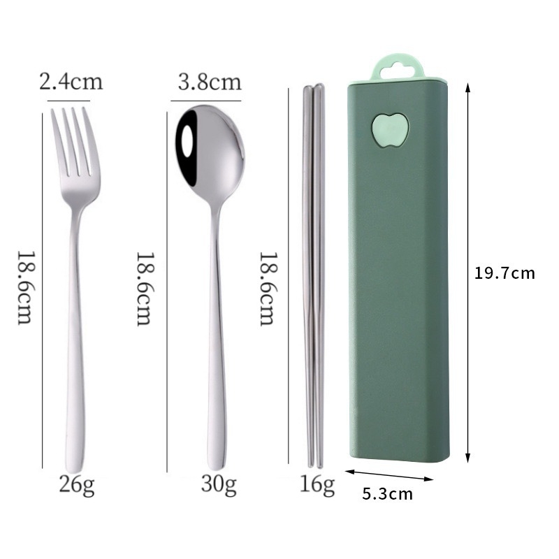 Φορητό σετ από ανοξείδωτο ατσάλι 304 σε κορεατικό στυλ: κουτάλι, πιρούνι και ξυλάκια φαγητού, τριών μερών για εξωτερική χρήση