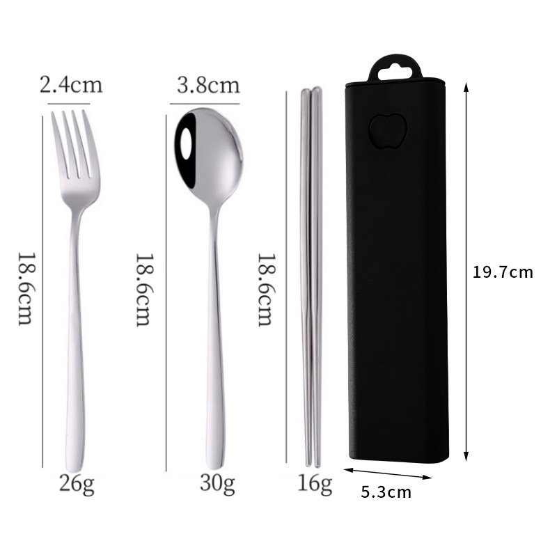 Φορητό σετ από ανοξείδωτο ατσάλι 304 σε κορεατικό στυλ: κουτάλι, πιρούνι και ξυλάκια φαγητού, τριών μερών για εξωτερική χρήση