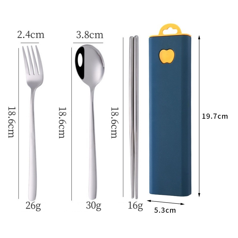Φορητό σετ από ανοξείδωτο ατσάλι 304 σε κορεατικό στυλ: κουτάλι, πιρούνι και ξυλάκια φαγητού, τριών μερών για εξωτερική χρήση