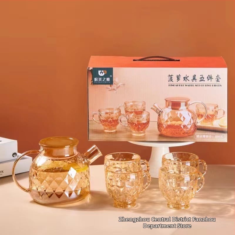 Päťdielny sklenený set na vodu, Nine days, sklo sodá-lítiové, moderný minimalistický štýl, vhodný ako firemný a propagačný darček