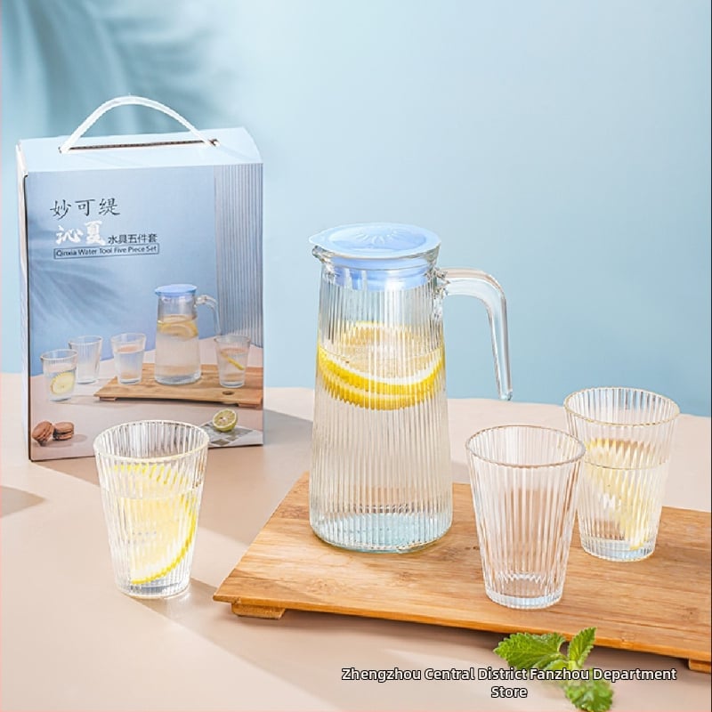 Päťdielny sklenený set na vodu, Nine days, sklo sodá-lítiové, moderný minimalistický štýl, vhodný ako firemný a propagačný darček