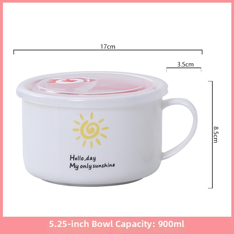 Keramická miska na obed s viečkom a madlom, okrúhla, mikrovlnná kompatibilita, 800-1000 ml, karikatúrny dizajn