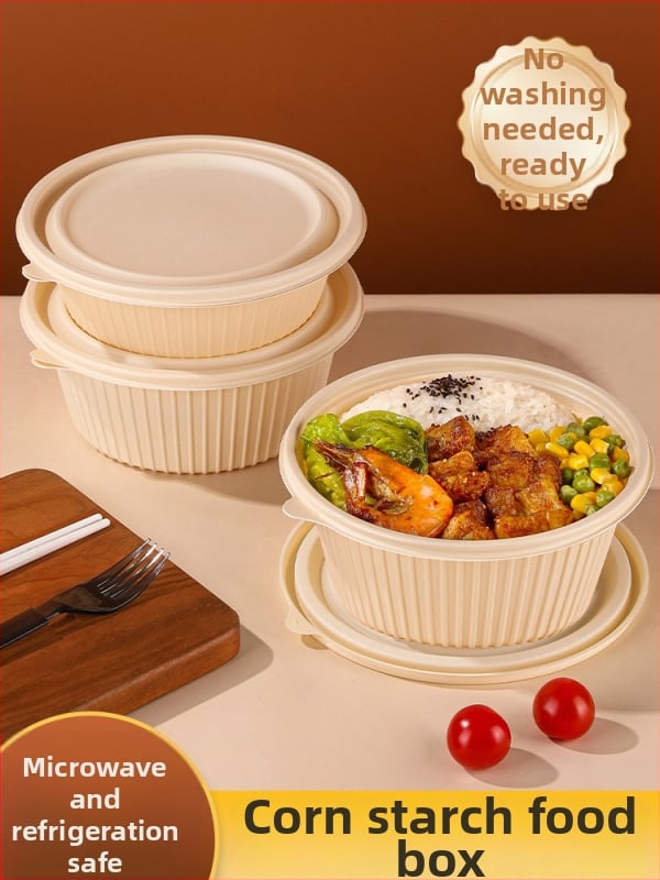 20 de seturi cutii de prânz de unică folosință din amidon de porumb cu capace, compatibile cu microunde, de calitate alimentară