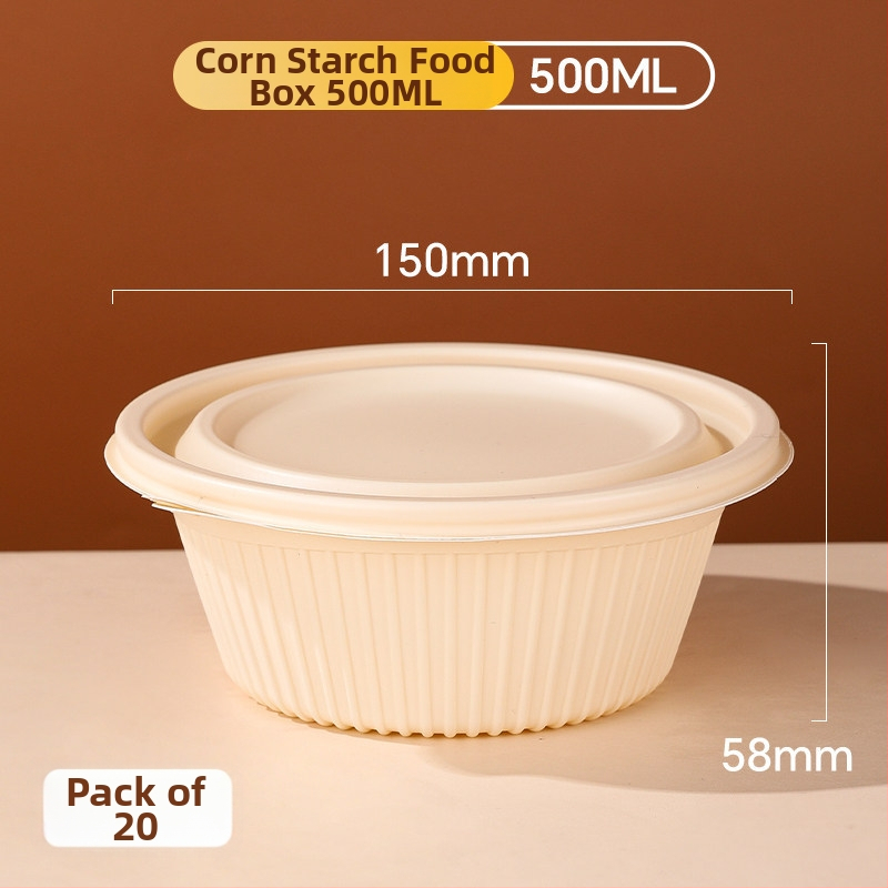 20 de seturi cutii de prânz de unică folosință din amidon de porumb cu capace, compatibile cu microunde, de calitate alimentară