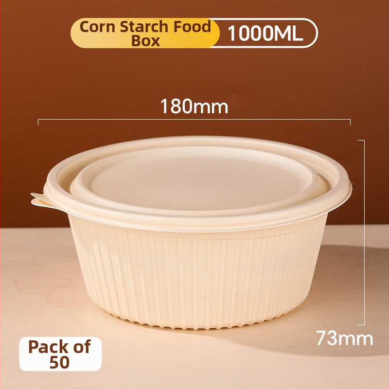 20 de seturi cutii de prânz de unică folosință din amidon de porumb cu capace, compatibile cu microunde, de calitate alimentară
