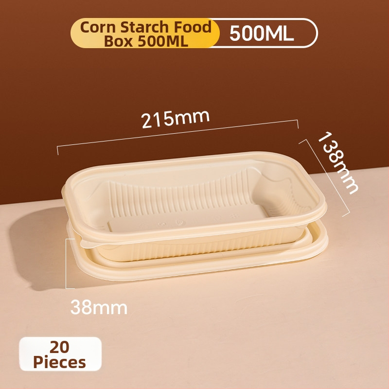 20 de seturi cutii de prânz de unică folosință din amidon de porumb cu capace, compatibile cu microunde, de calitate alimentară