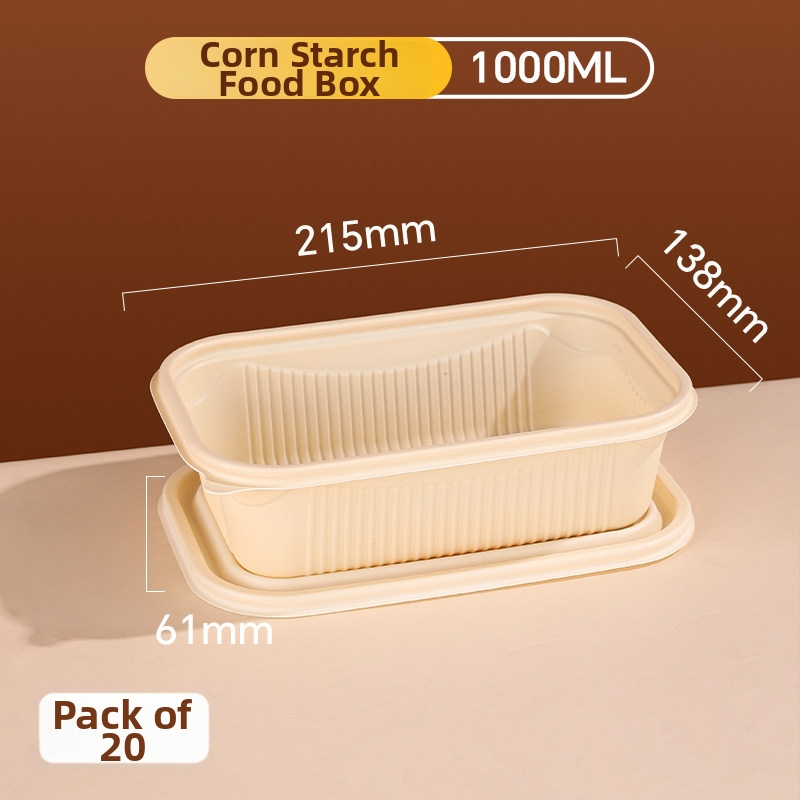 20 de seturi cutii de prânz de unică folosință din amidon de porumb cu capace, compatibile cu microunde, de calitate alimentară