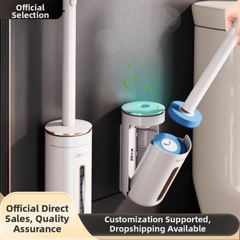 Egyszer használatos vécé-kefe otthoni használatra, falra szerelhető, cserélhető kefével, Ascor/Aishike márka, műanyag, könnyed luxus stílus