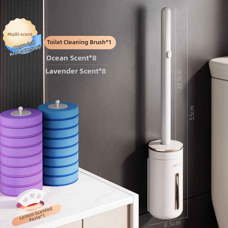 Egyszer használatos vécé-kefe otthoni használatra, falra szerelhető, cserélhető kefével, Ascor/Aishike márka, műanyag, könnyed luxus stílus