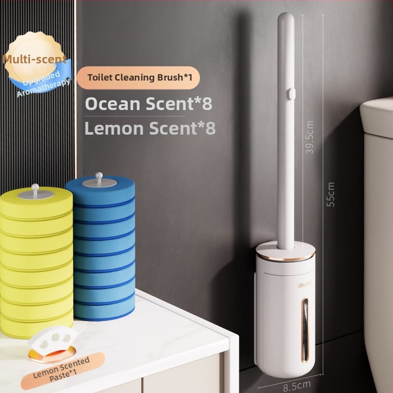 Egyszer használatos vécé-kefe otthoni használatra, falra szerelhető, cserélhető kefével, Ascor/Aishike márka, műanyag, könnyed luxus stílus