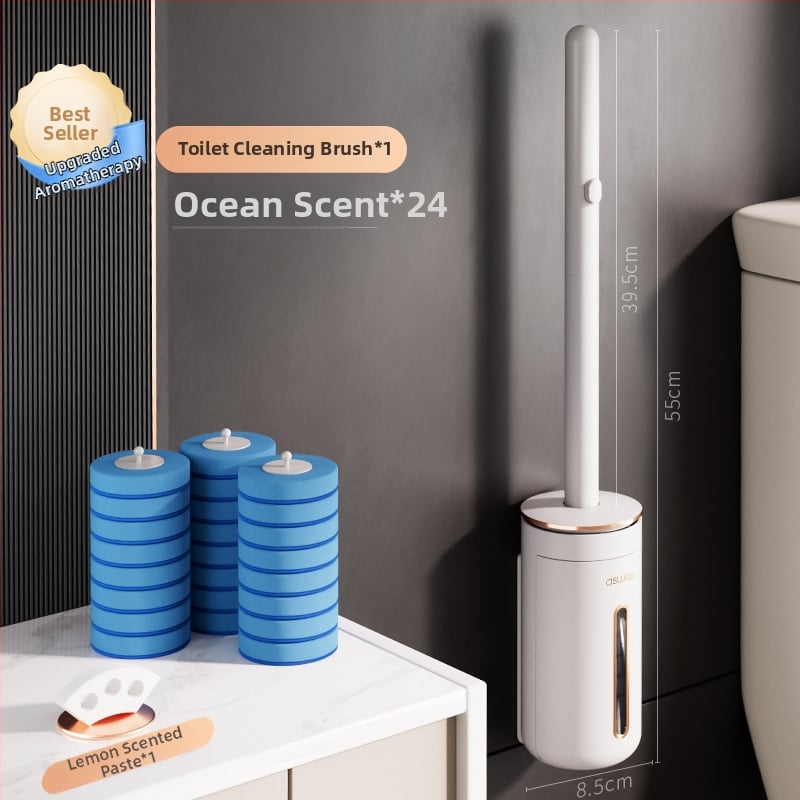 Egyszer használatos vécé-kefe otthoni használatra, falra szerelhető, cserélhető kefével, Ascor/Aishike márka, műanyag, könnyed luxus stílus