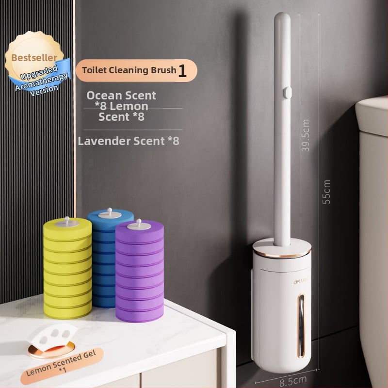 Egyszer használatos vécé-kefe otthoni használatra, falra szerelhető, cserélhető kefével, Ascor/Aishike márka, műanyag, könnyed luxus stílus