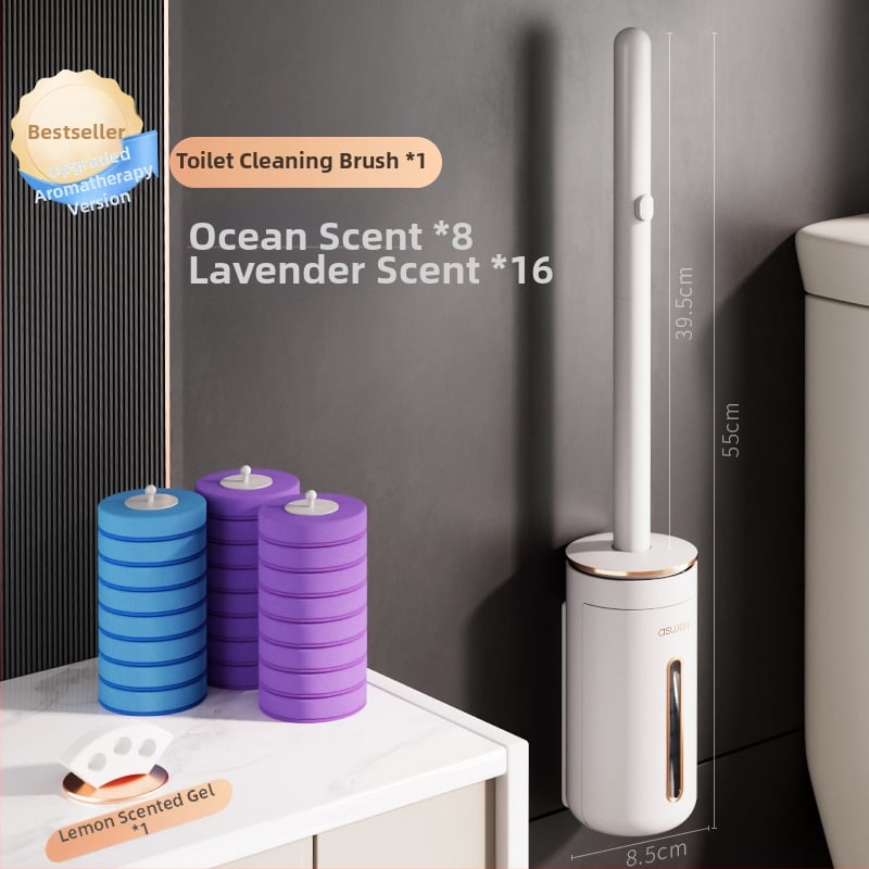 Egyszer használatos vécé-kefe otthoni használatra, falra szerelhető, cserélhető kefével, Ascor/Aishike márka, műanyag, könnyed luxus stílus