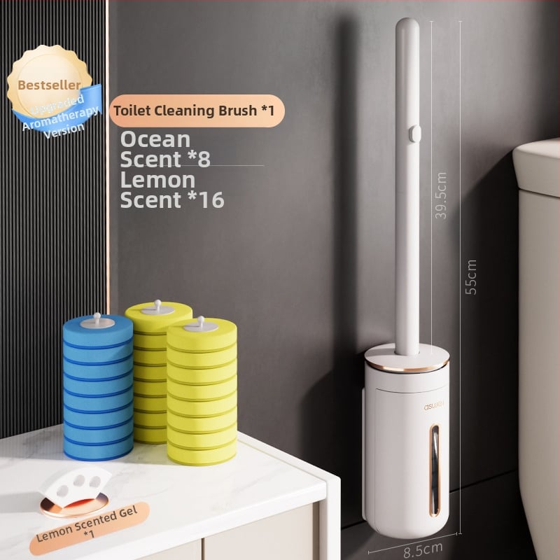 Egyszer használatos vécé-kefe otthoni használatra, falra szerelhető, cserélhető kefével, Ascor/Aishike márka, műanyag, könnyed luxus stílus