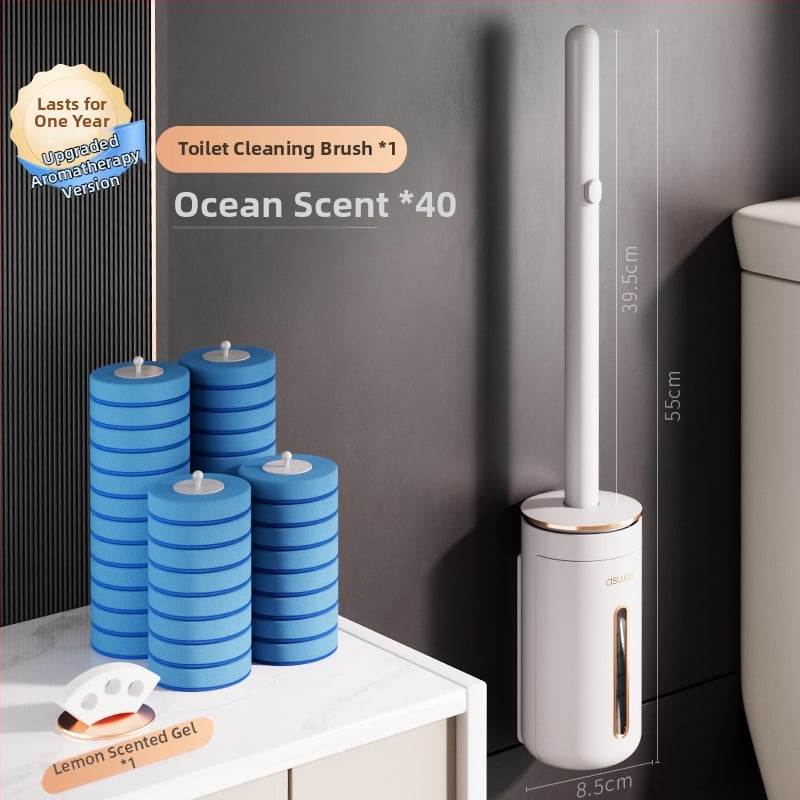 Egyszer használatos vécé-kefe otthoni használatra, falra szerelhető, cserélhető kefével, Ascor/Aishike márka, műanyag, könnyed luxus stílus