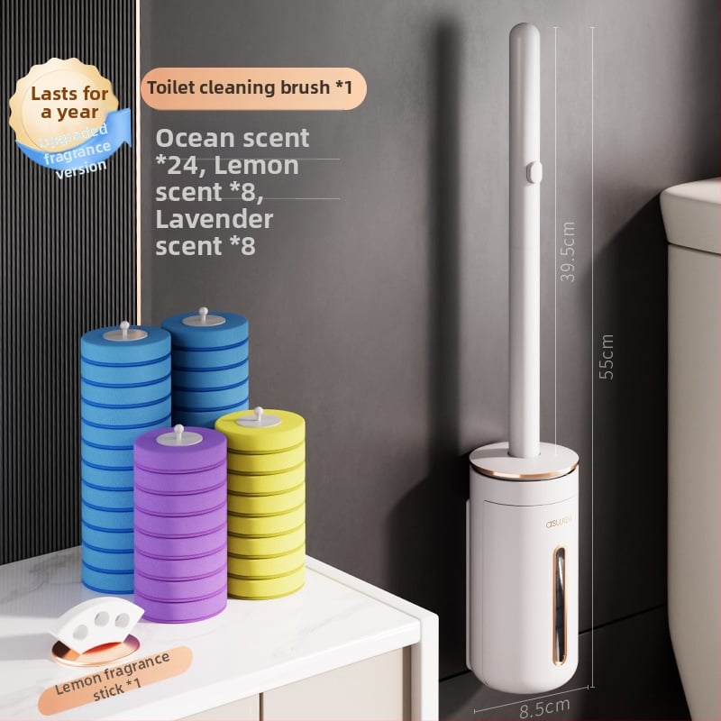 Egyszer használatos vécé-kefe otthoni használatra, falra szerelhető, cserélhető kefével, Ascor/Aishike márka, műanyag, könnyed luxus stílus