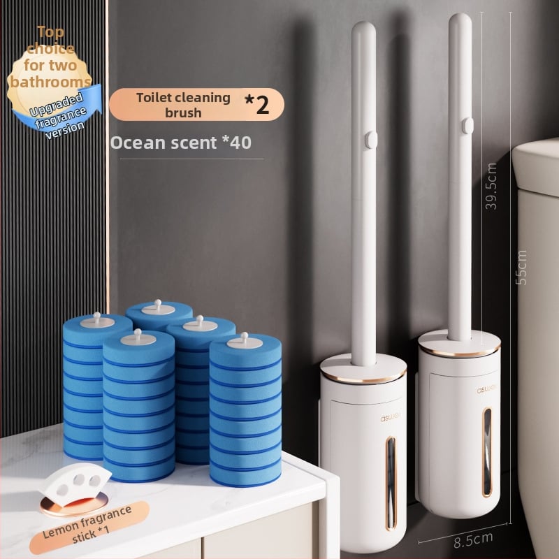 Egyszer használatos vécé-kefe otthoni használatra, falra szerelhető, cserélhető kefével, Ascor/Aishike márka, műanyag, könnyed luxus stílus