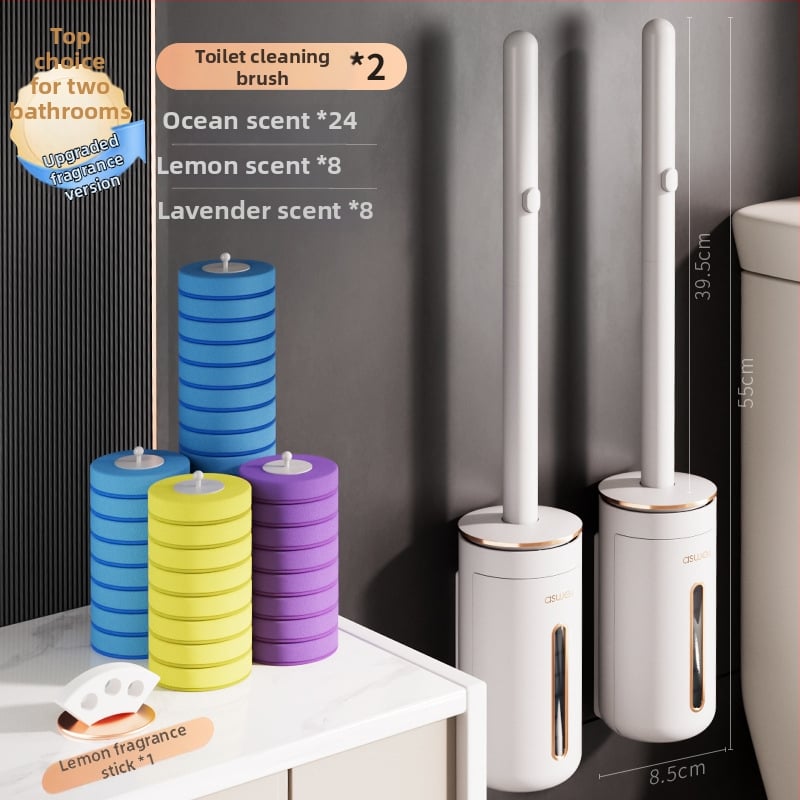 Egyszer használatos vécé-kefe otthoni használatra, falra szerelhető, cserélhető kefével, Ascor/Aishike márka, műanyag, könnyed luxus stílus